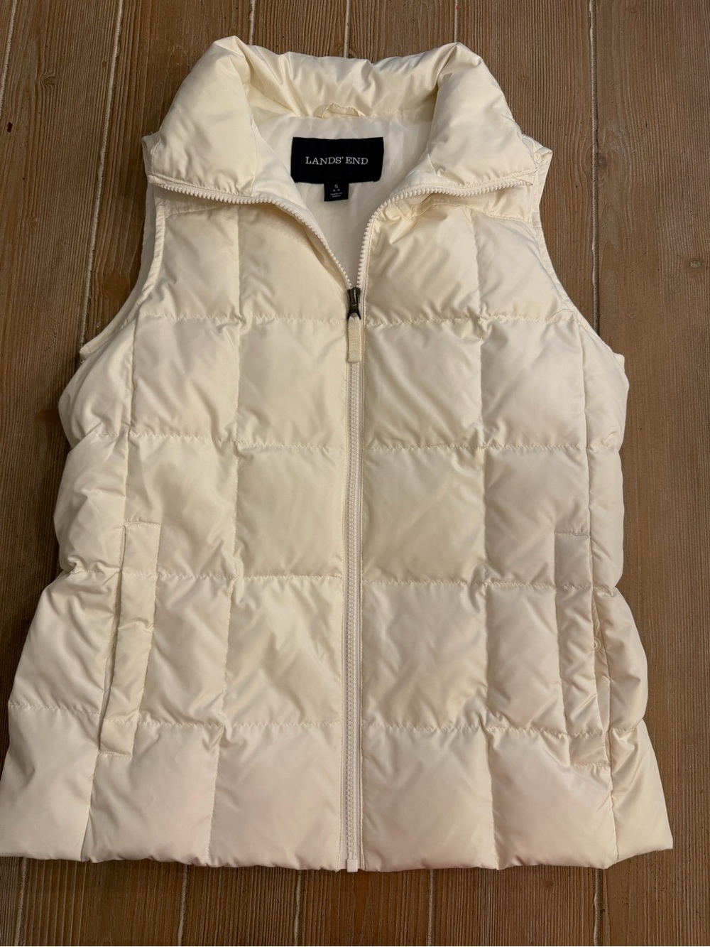 Lands' End Women's Cream Quilted Puffer Vest with Stand Collar